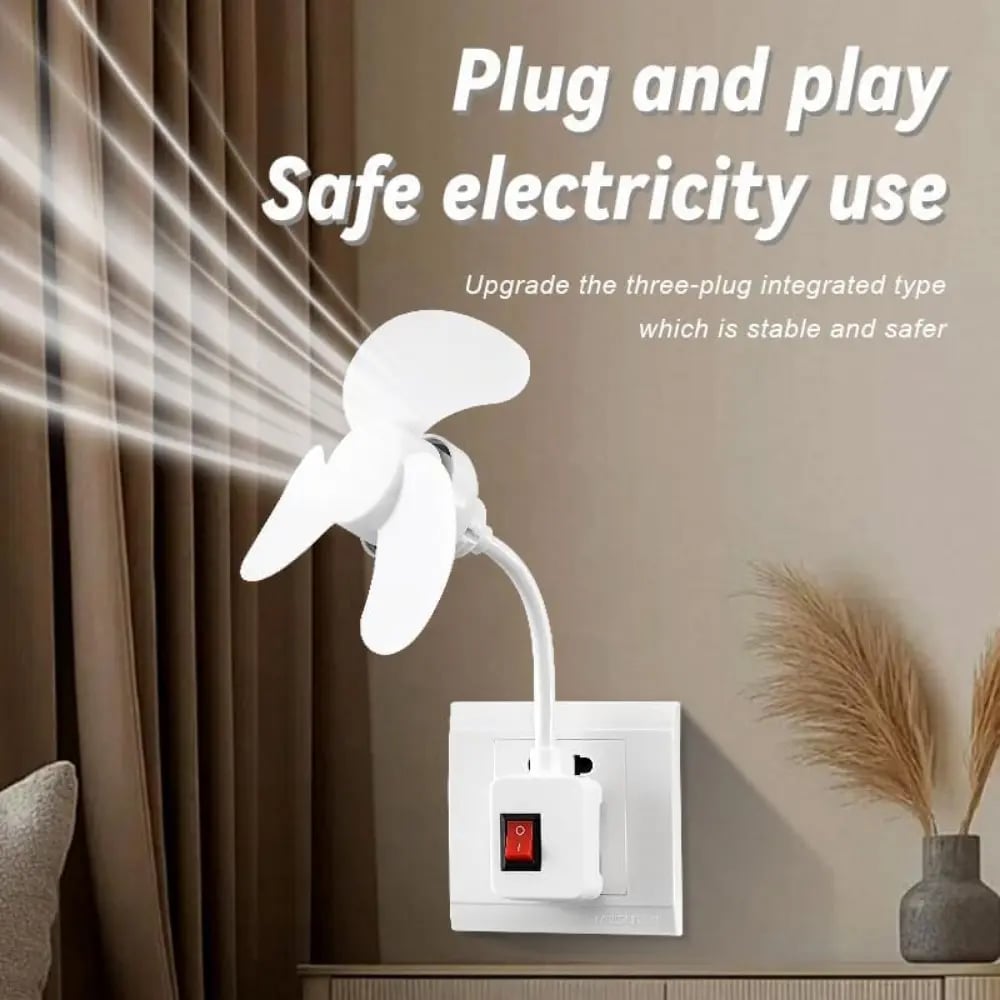 🔥Buy 1 Get 1 Free🔥Socket Fan Kit with Plug Adapter – Mini Quiet Electric Fan with Flexible Gooseneck Plug and Light Bulb Base